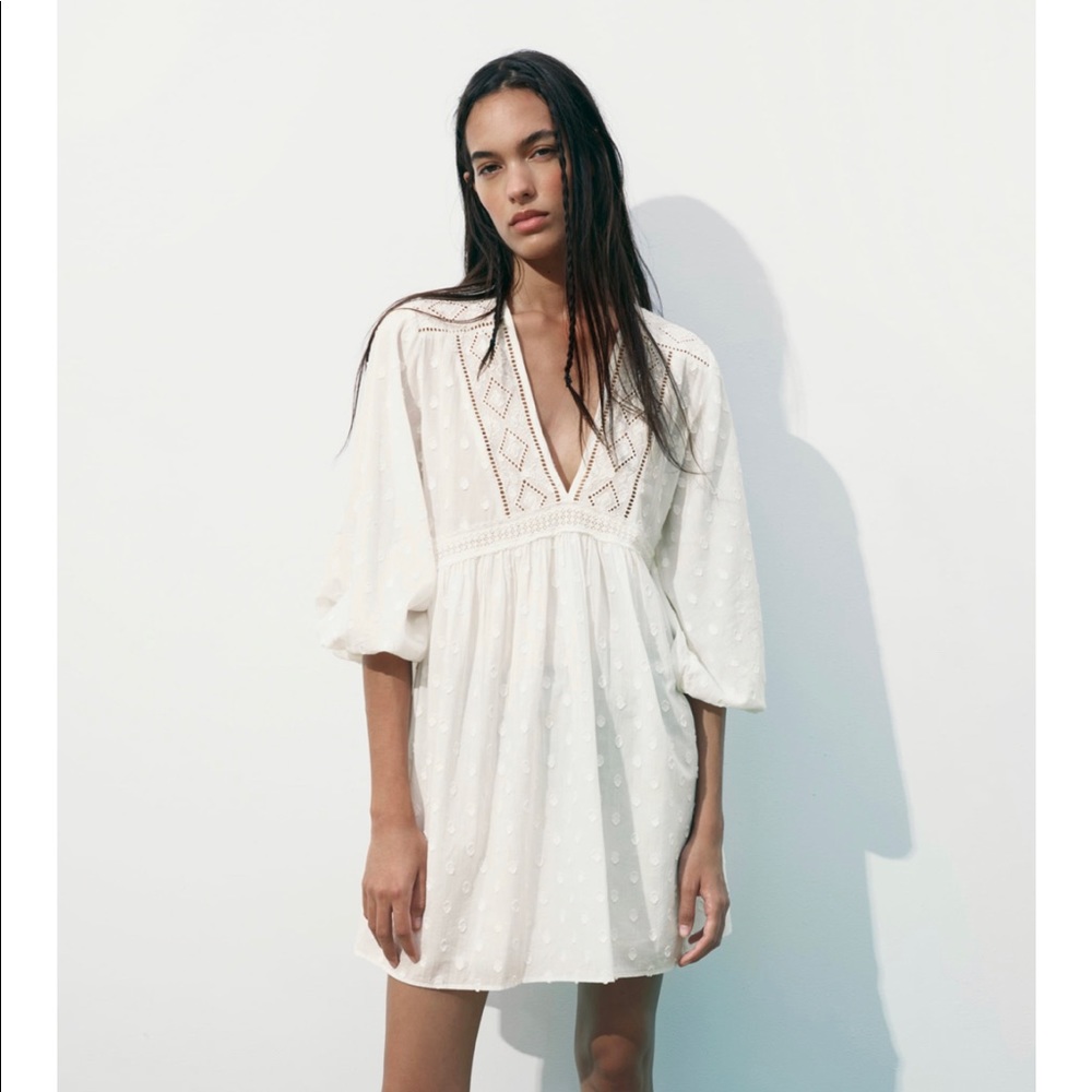 Zara White Embroidered Mini Dress